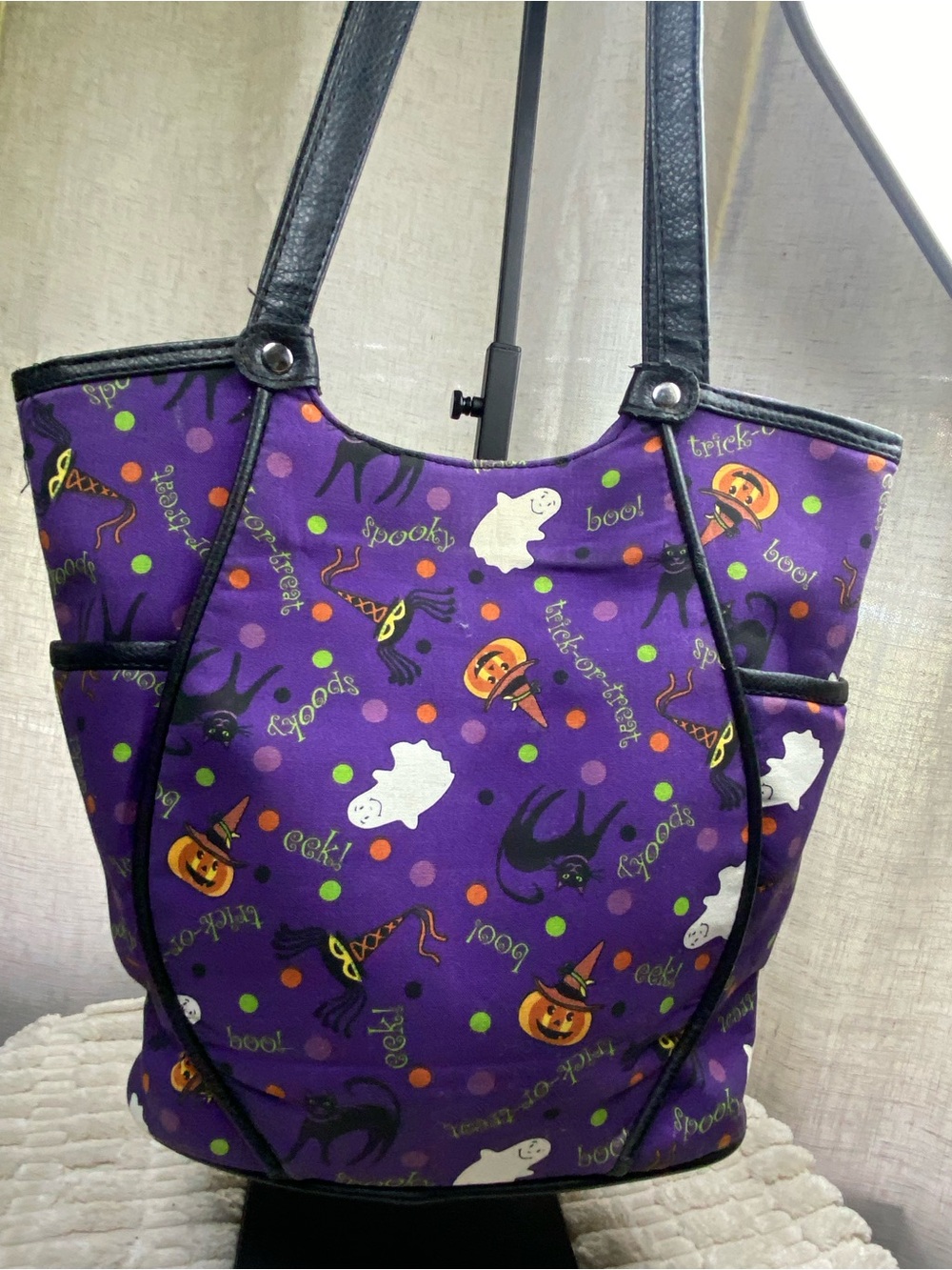 Rare Longaberger Halloween Party Tote Bag Purple Spooky Ghost Pumpkin Canvas Bag